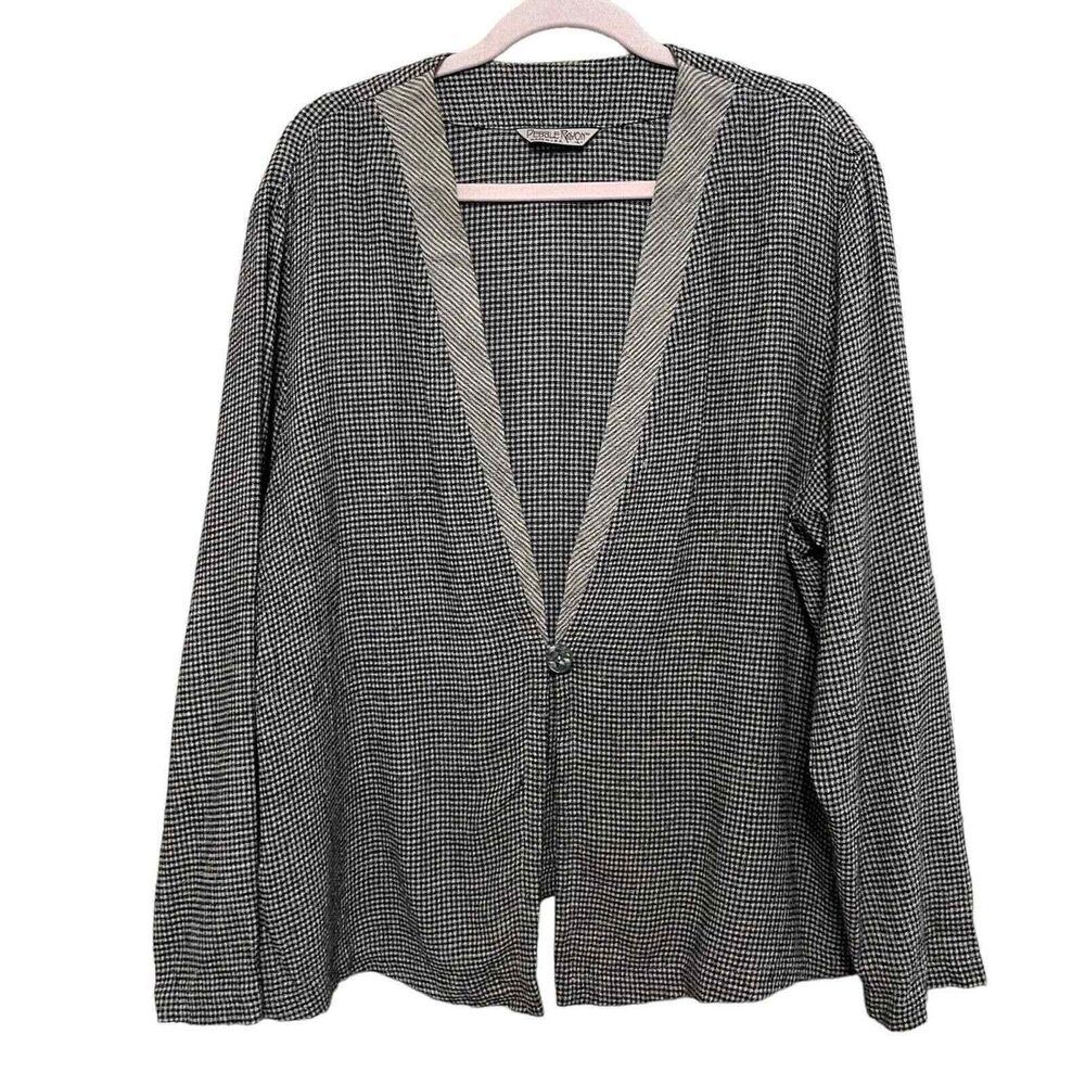 VTG Pebble Rayon Top Jacket Womens Large Houndstooth Plaid Mixed Print Lagenlook